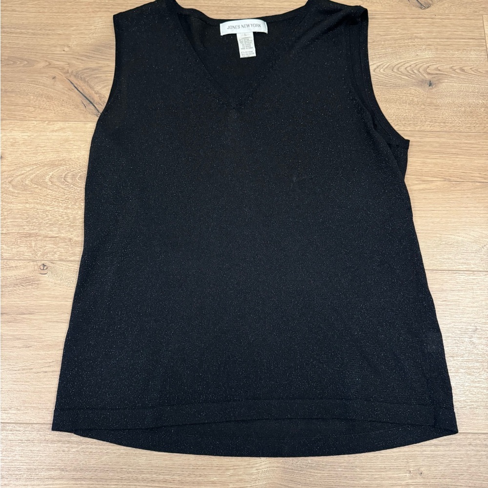 Jones New York Black V-Neck Sleeveless Sparkle Tank